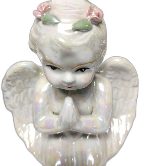 Set 3 Angels Cherubs Iridescent Glazed Ceramic Kneeling Praying 6 Inch - Picture 2 of 7
